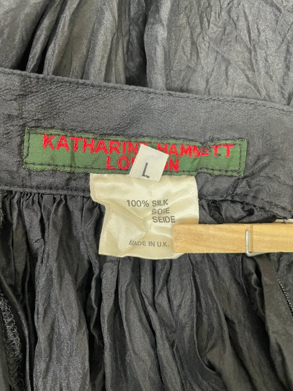 Katharine Hamnett London black 100% silk full skirt, Made in U.K. - Picture 6 of 7